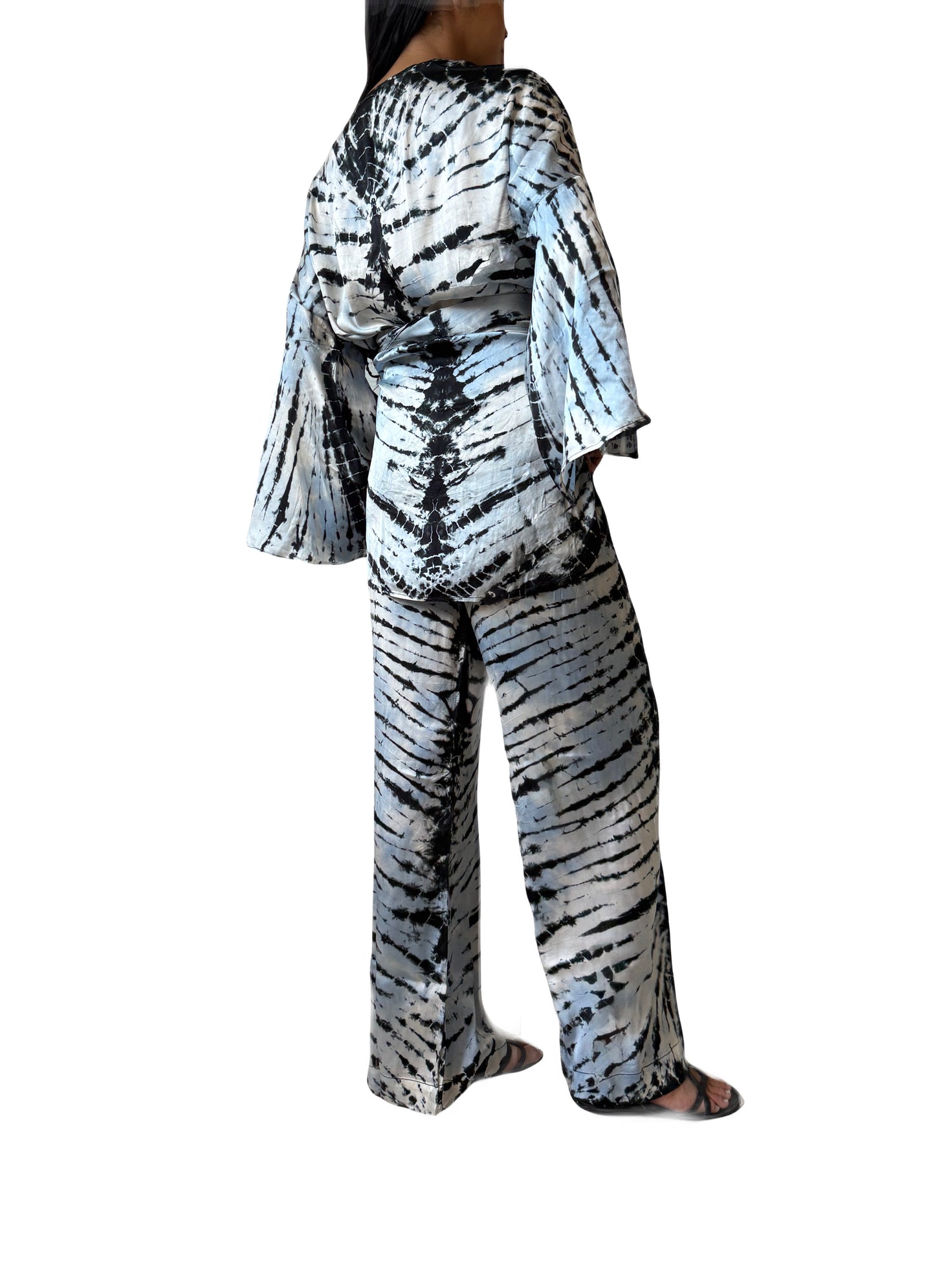 Mar Satin Pants Set in Ocean Blue