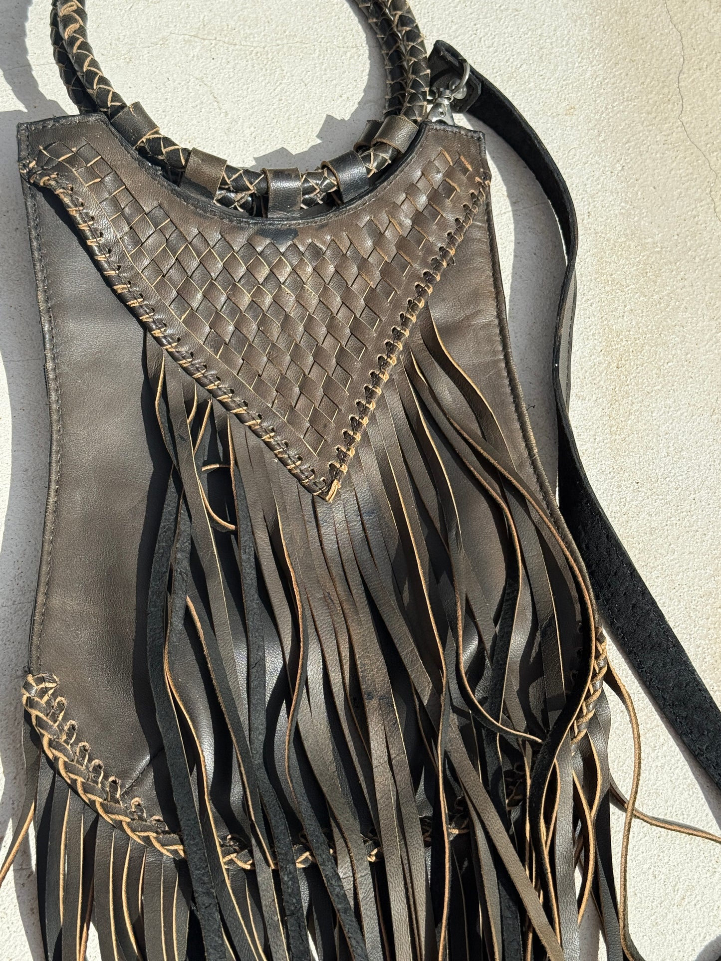 IMPERFECT SAMPLE Fringe Woven Purse in Black