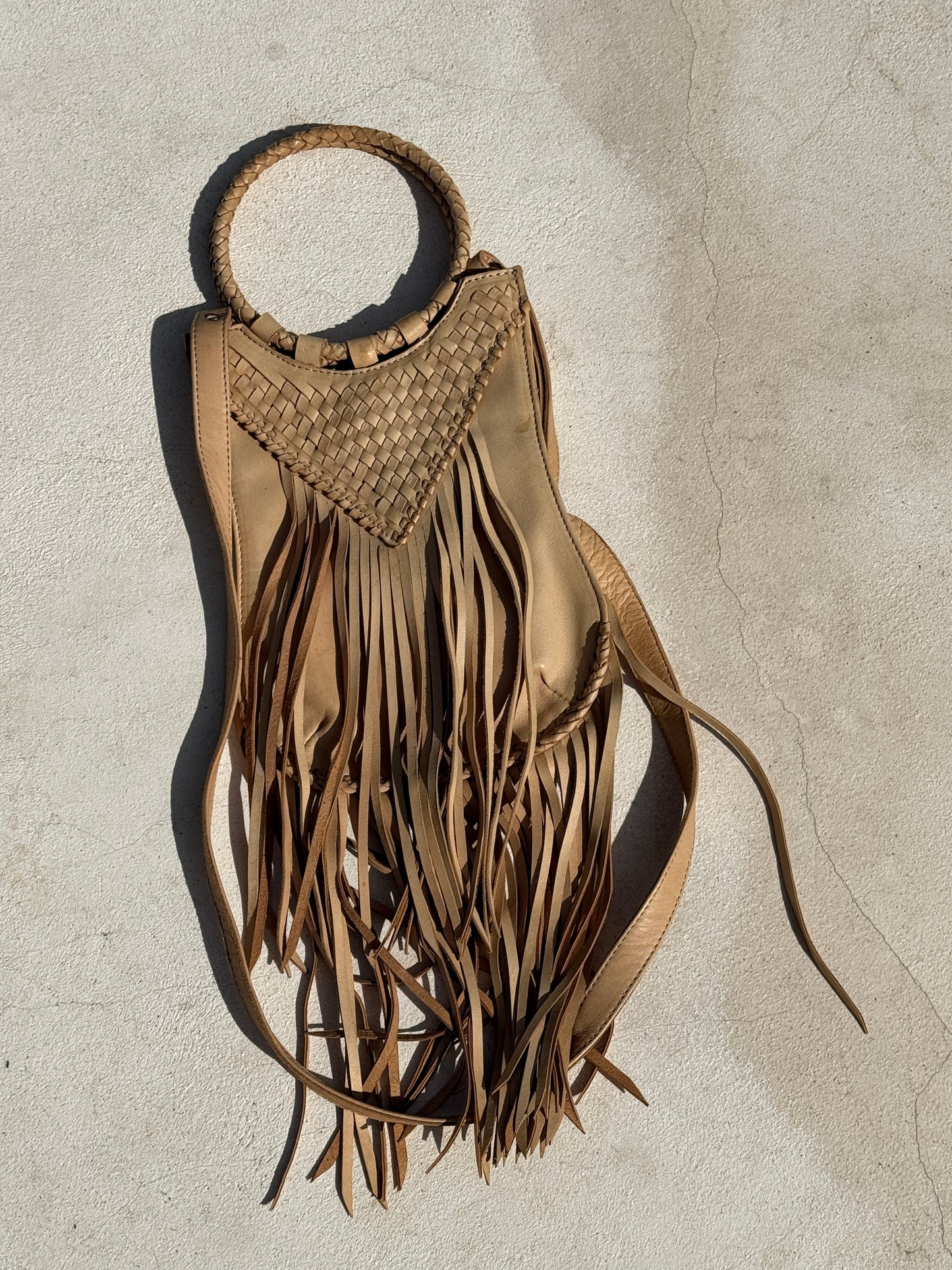 IMPERFECT SAMPLE Long Fringe Woven Purse in Sand