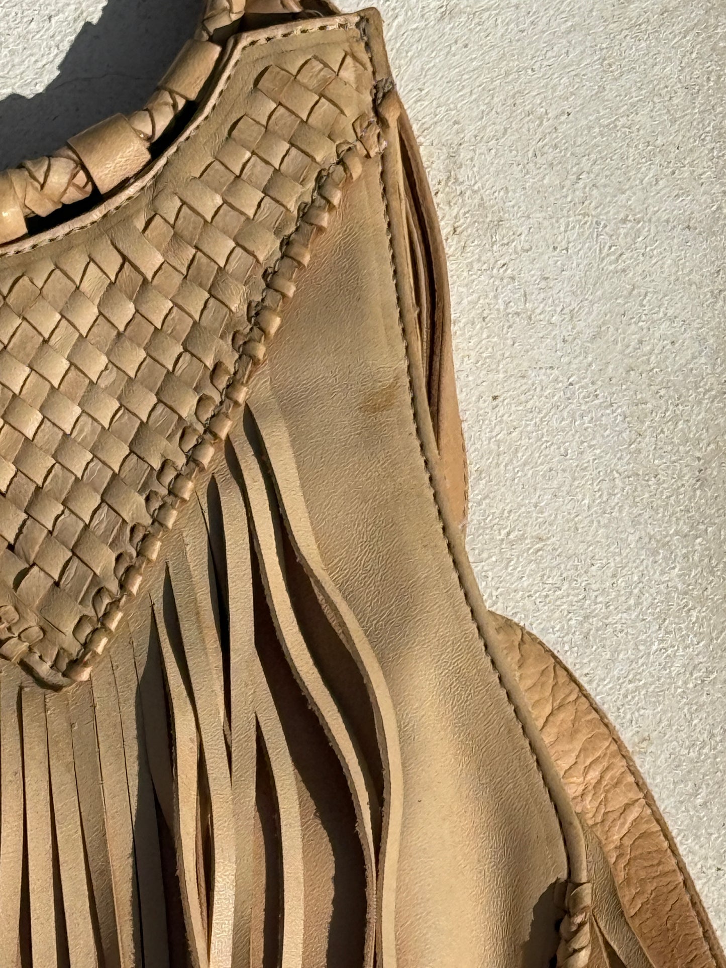 IMPERFECT SAMPLE Long Fringe Woven Purse in Sand