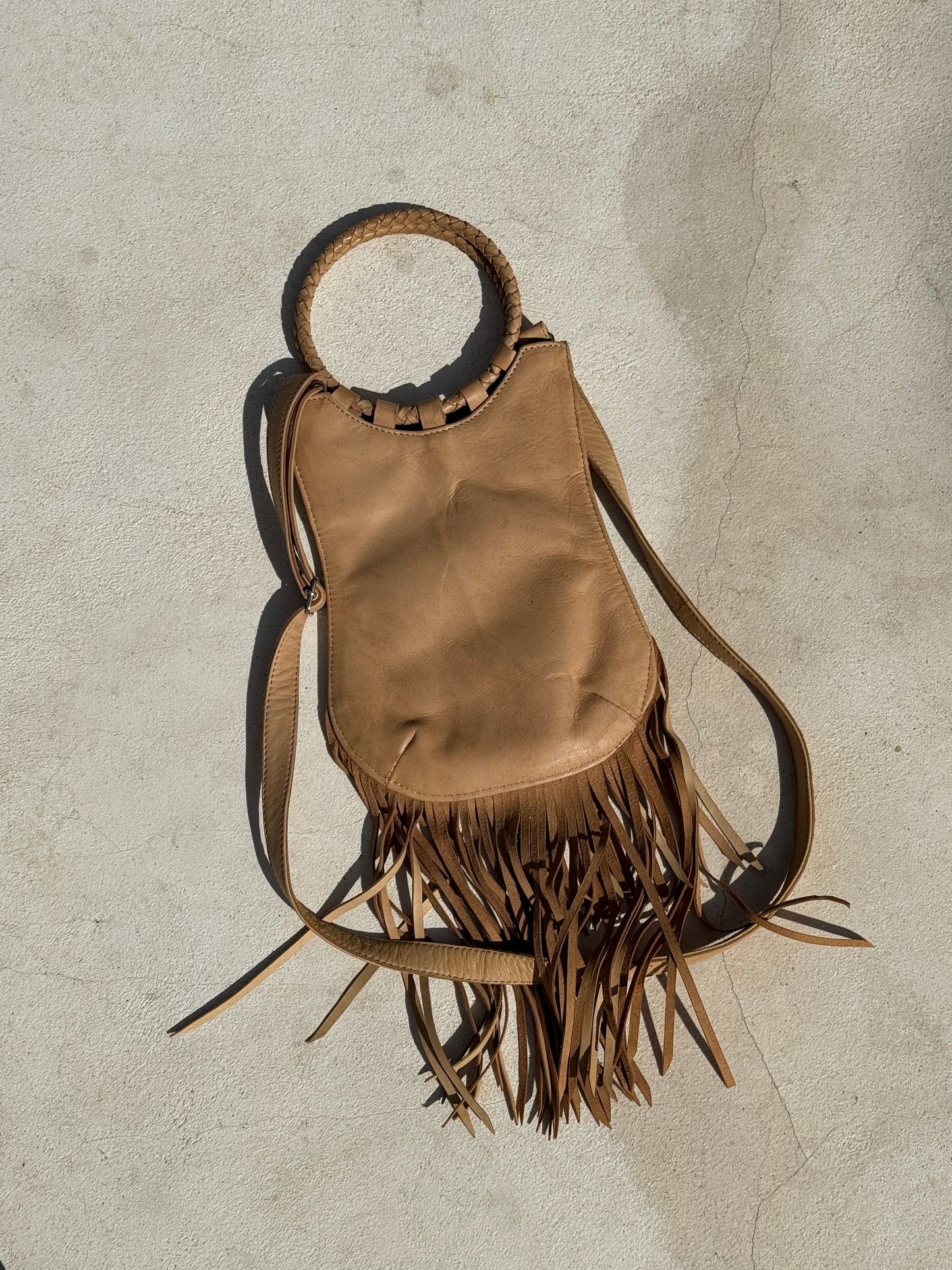 IMPERFECT SAMPLE Long Fringe Woven Purse in Sand