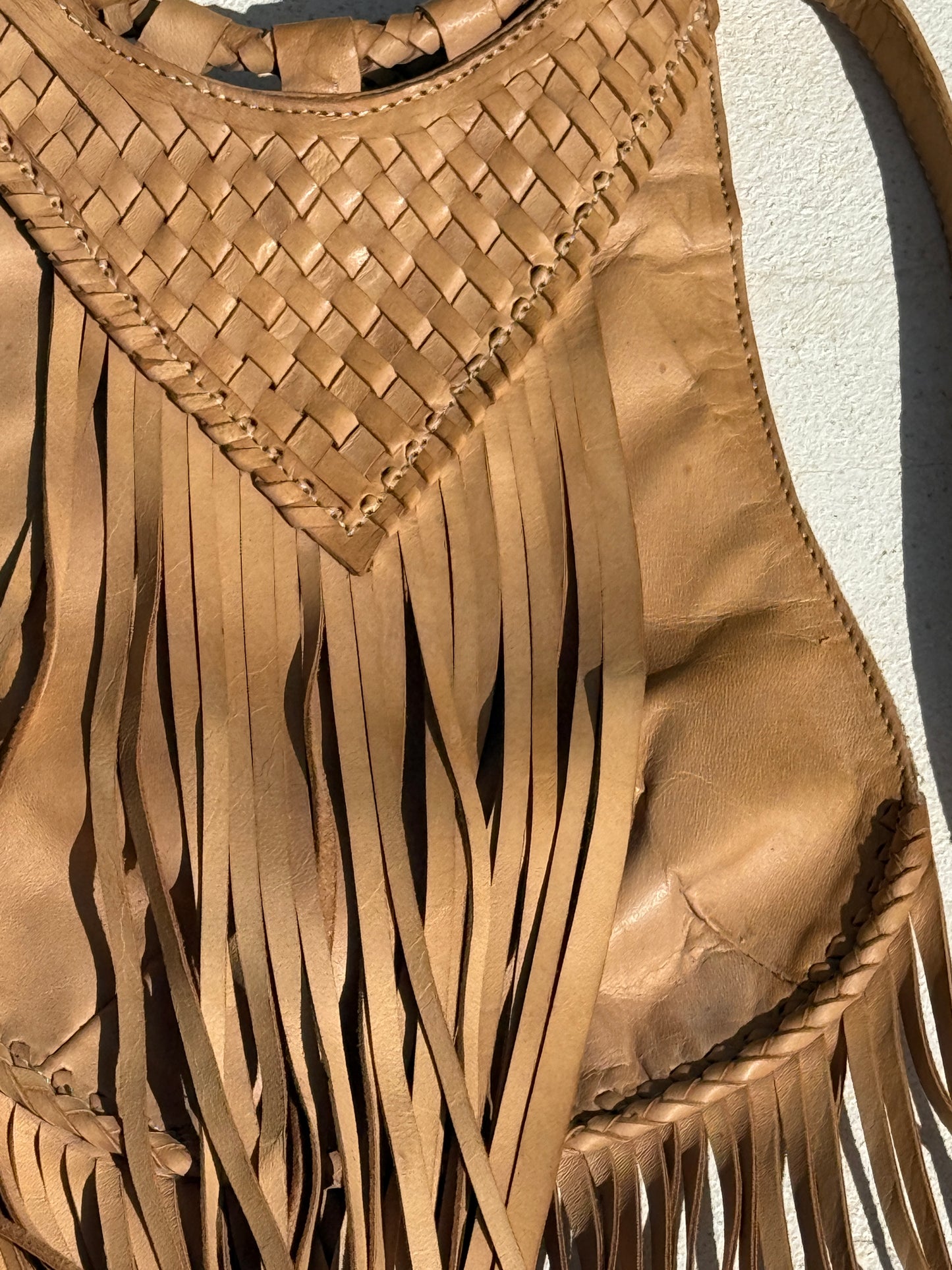 IMPERFECT SAMPLE Long Fringe Woven Purse in Sand