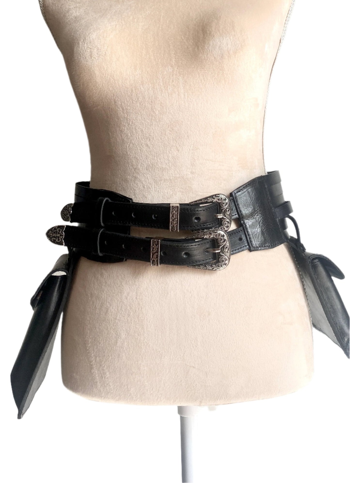 Stacked Buckle Holster Belt in Sand