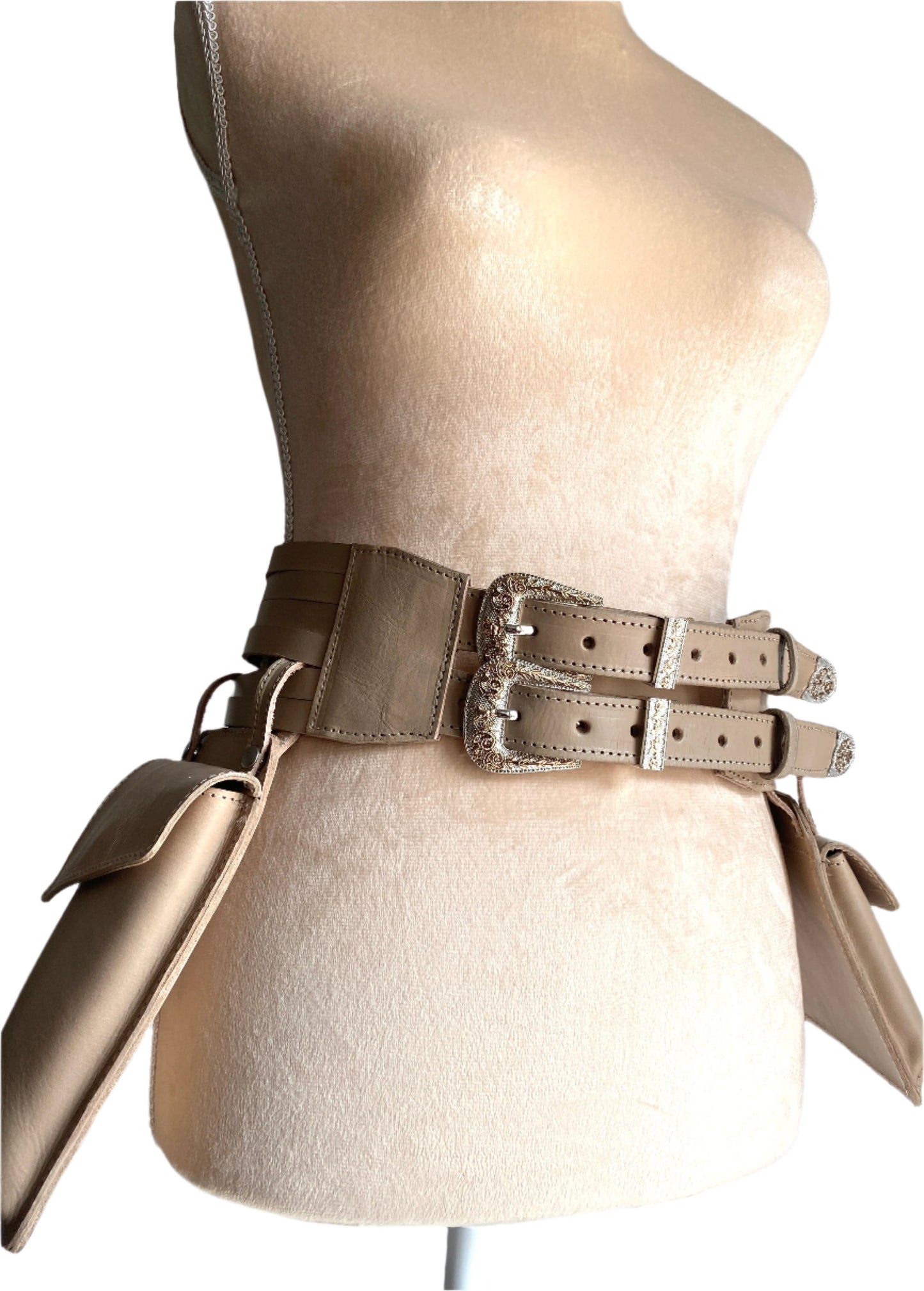 Stacked Buckle Holster Belt in Sand