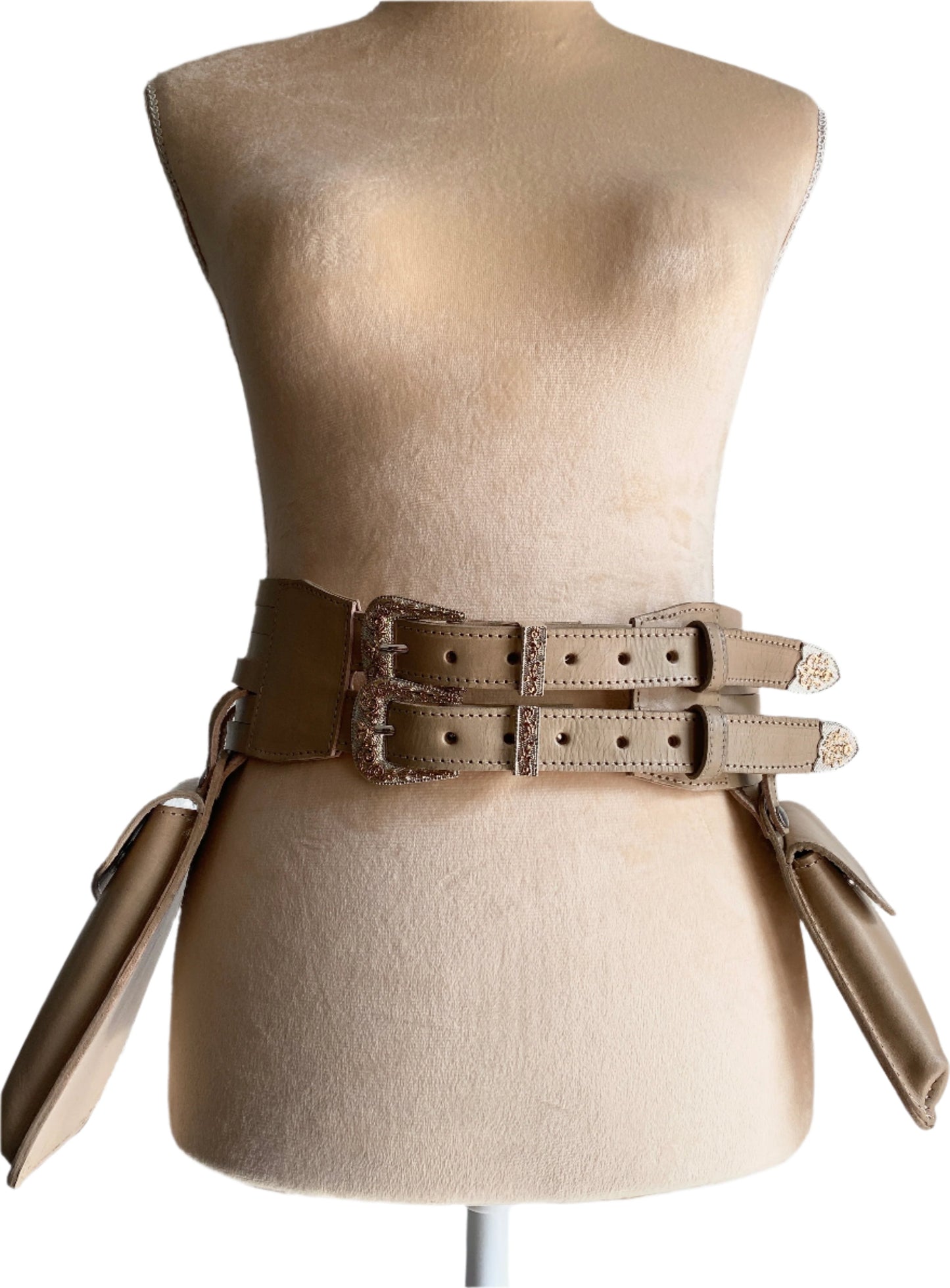 Stacked Buckle Holster Belt in Sand