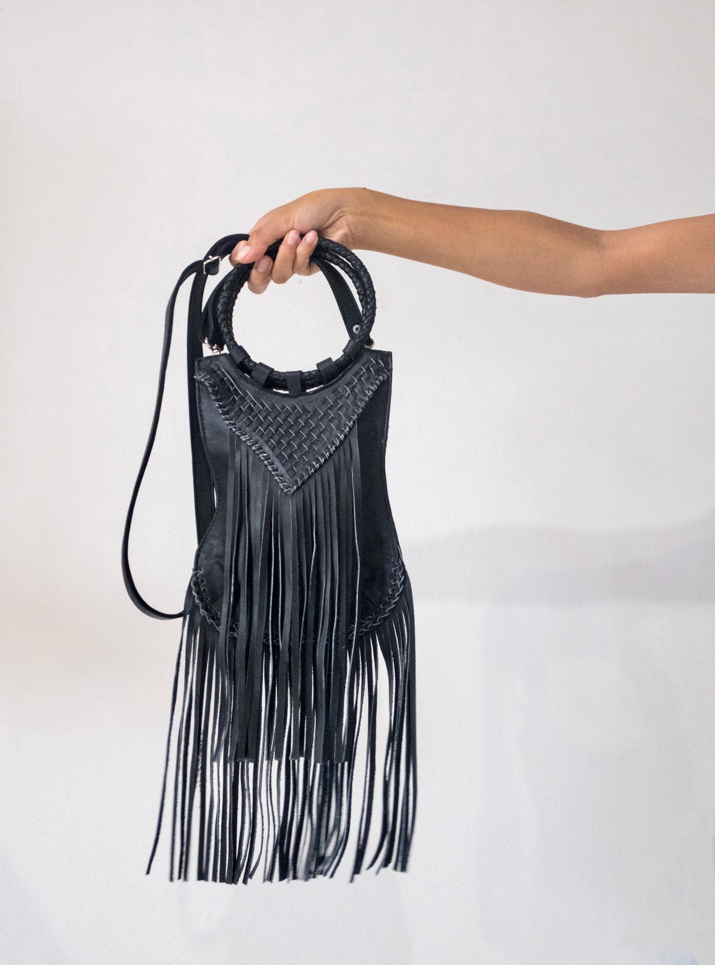 Fringe Woven Purse in Black