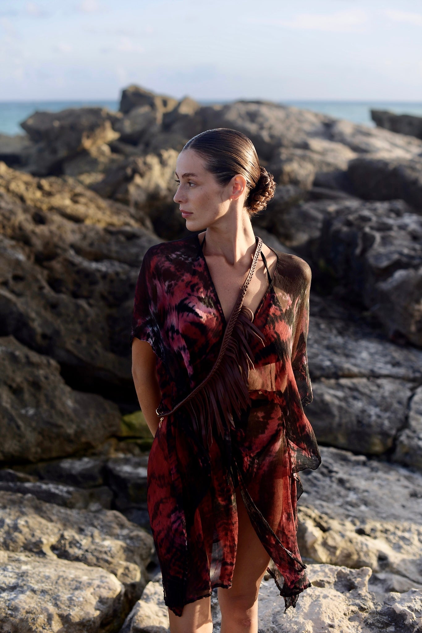 Azure Kaftan Dress in Maroon