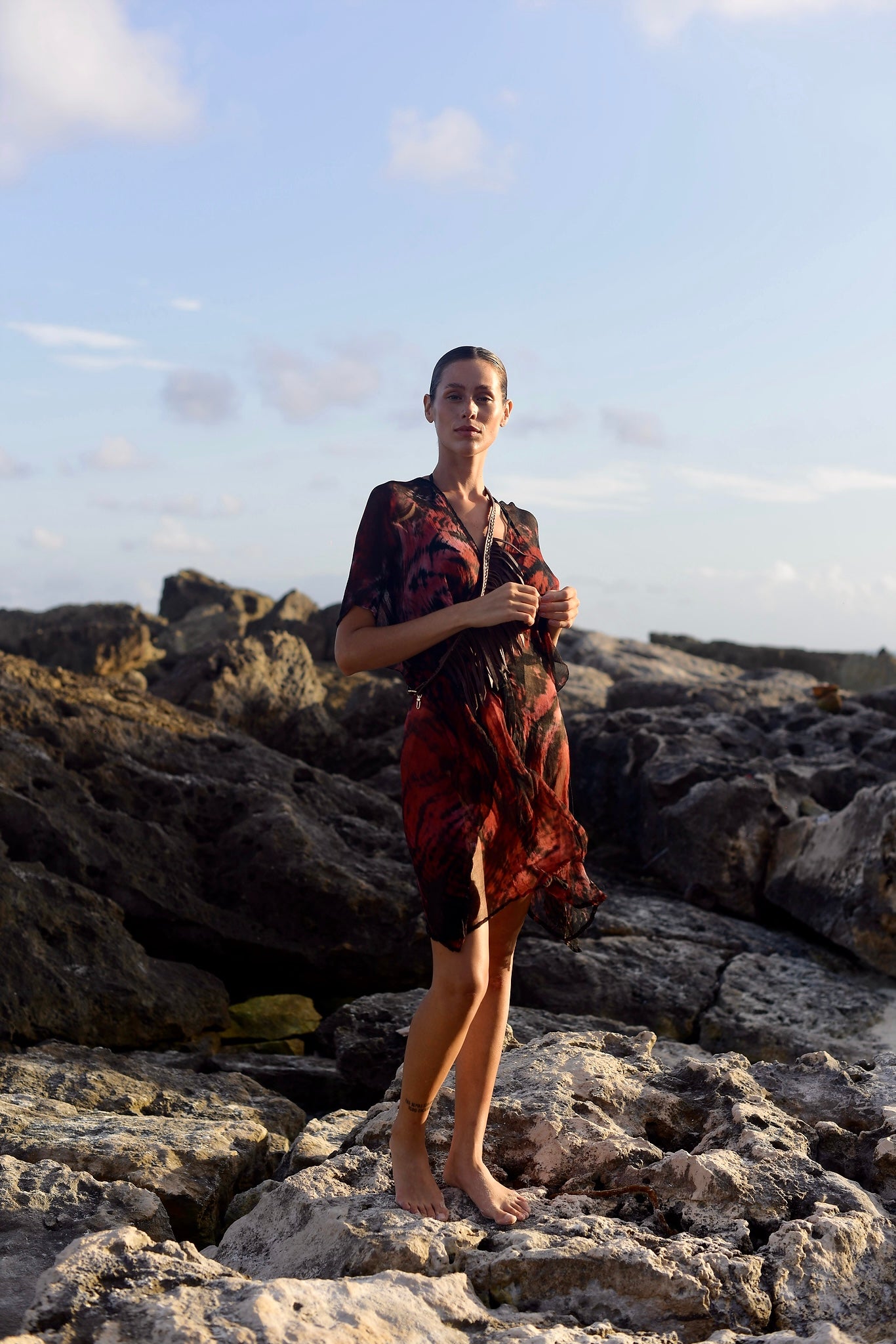 Azure Kaftan Dress in Maroon