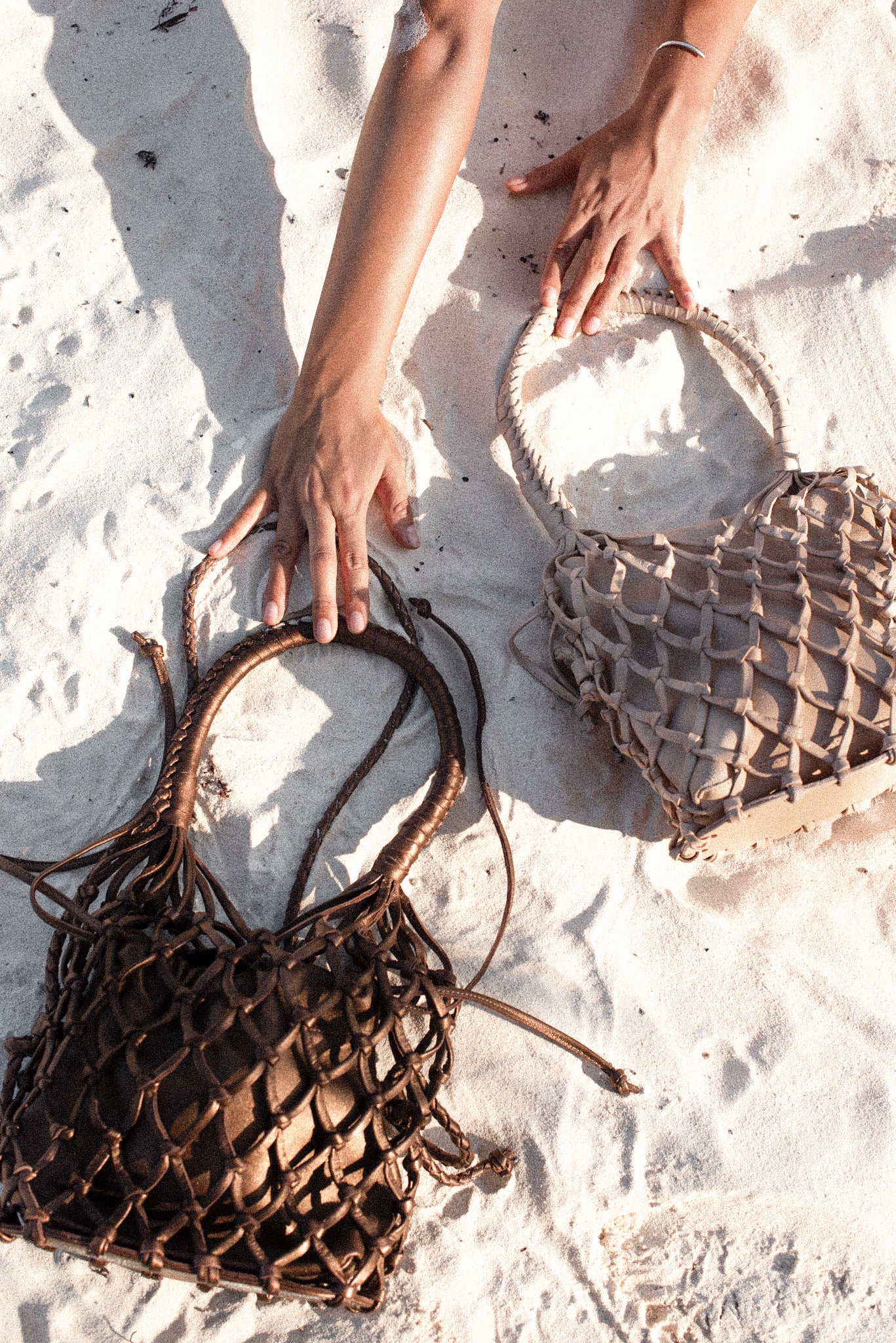 Maia Leather Net Purse in Sand