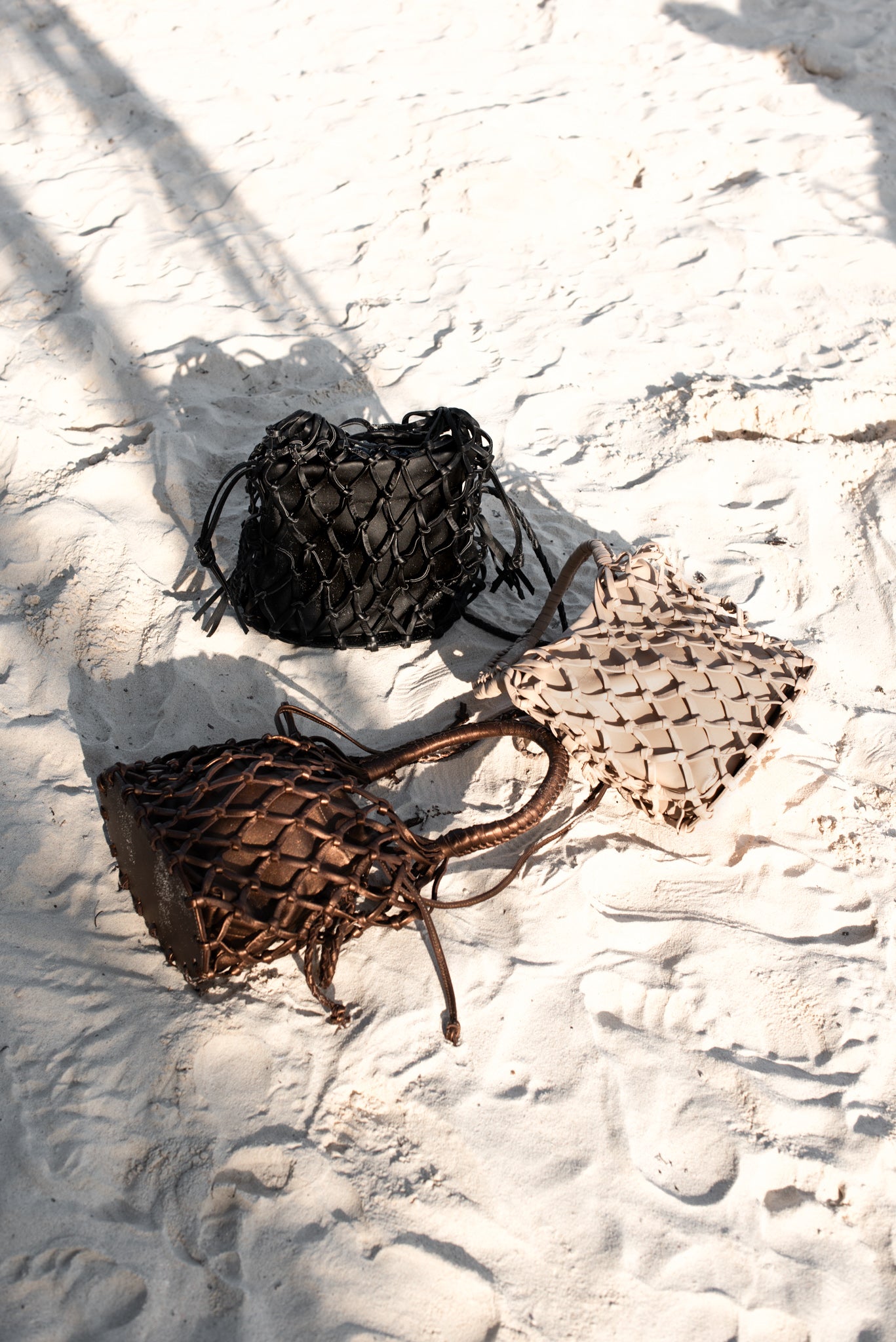 Maia Leather Net Purse in Sand