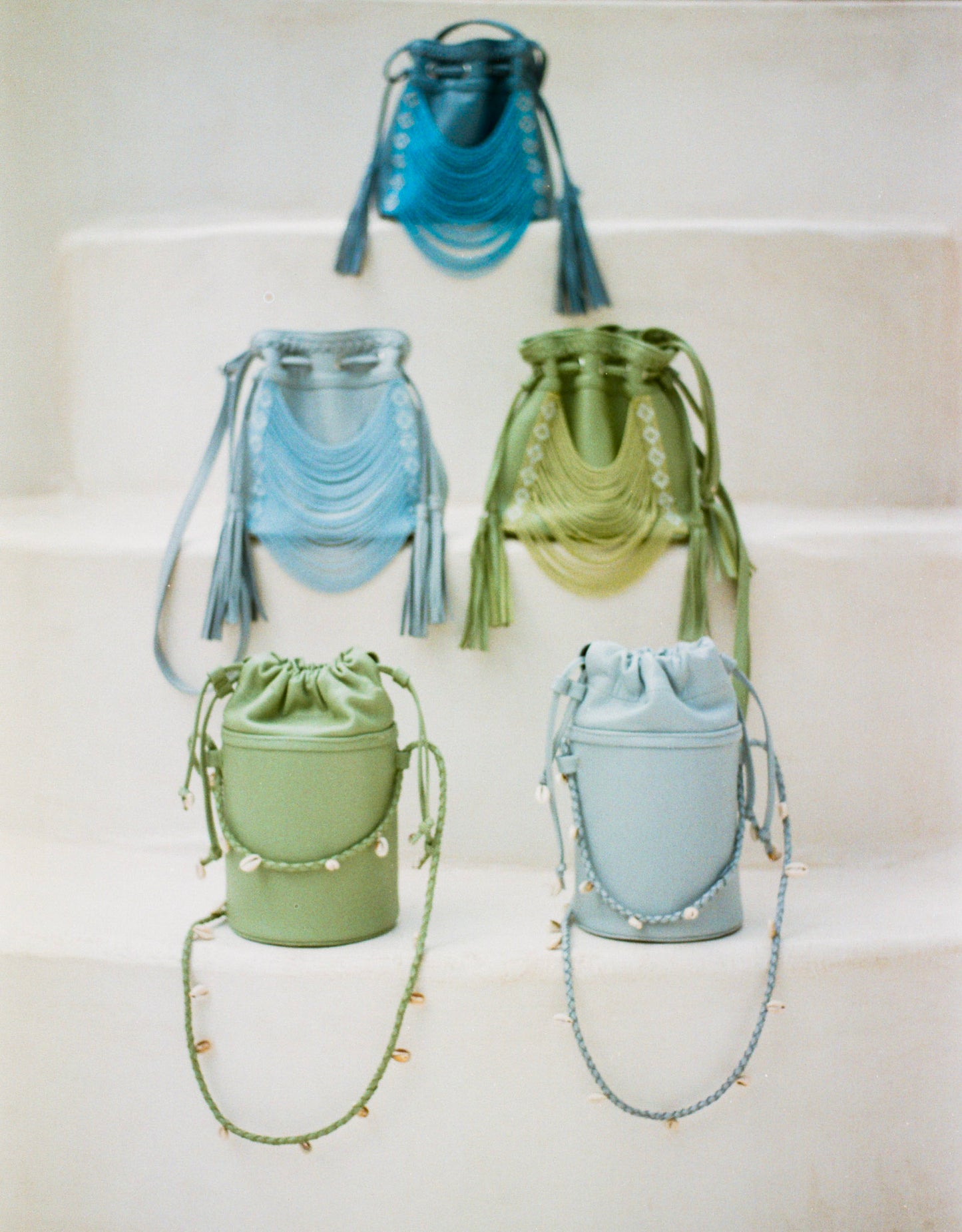 Sage Green Mini Beaded Bucket Bag