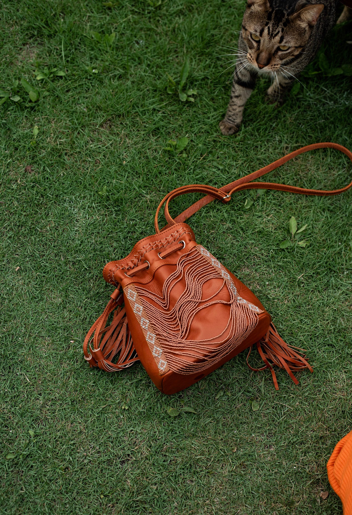 Copper Beaded Bucket Bag