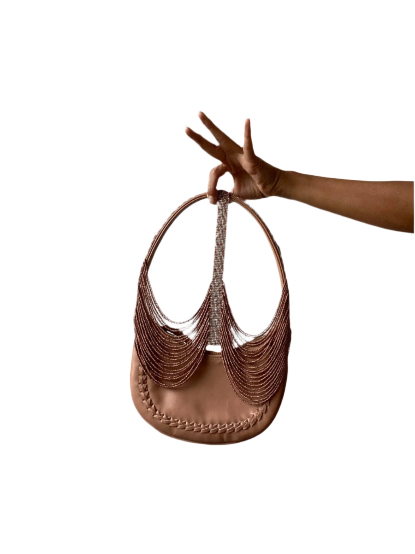 Copper Beaded Half Moon Purse