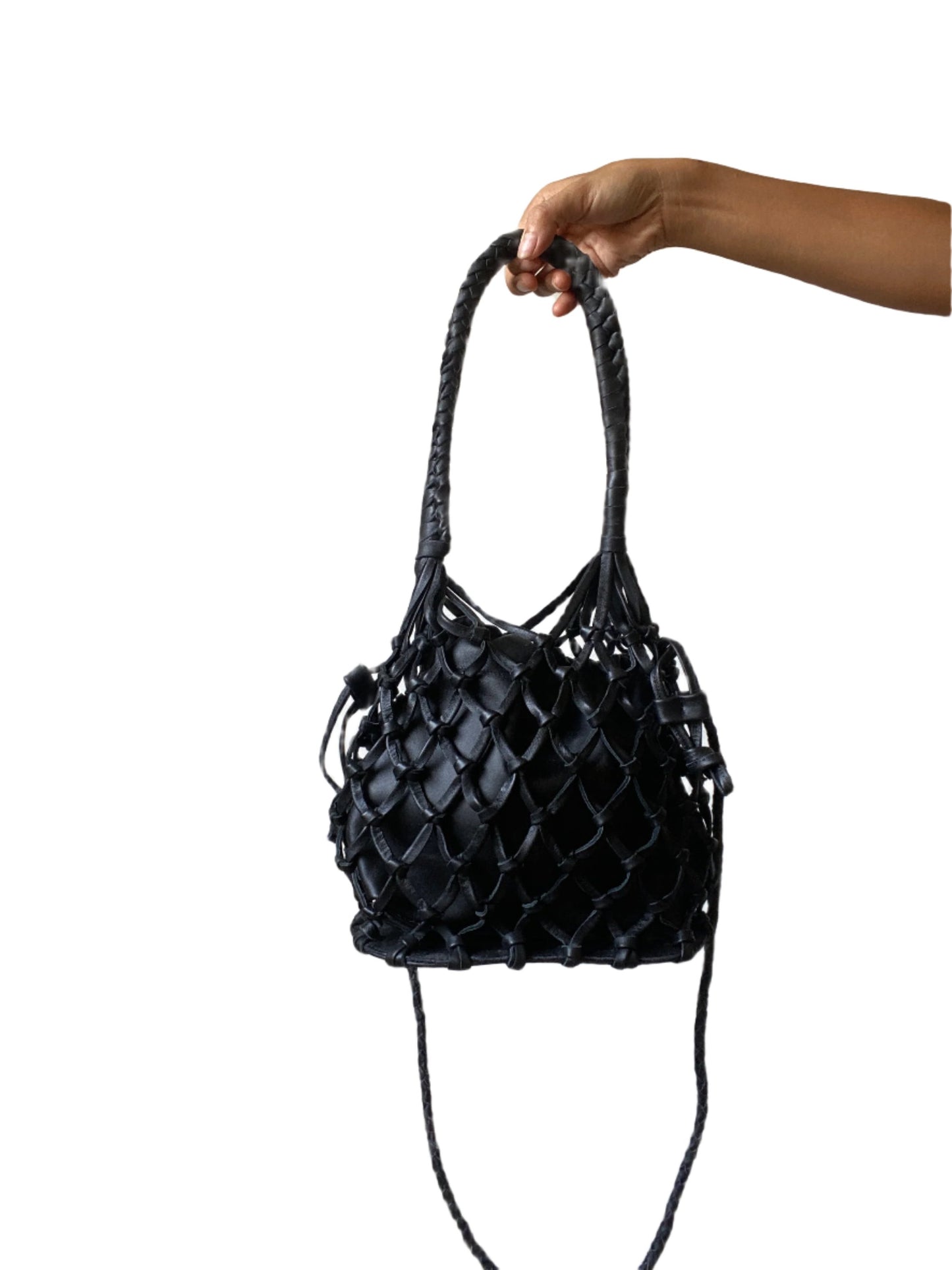 Maia Leather Net Purse in Black