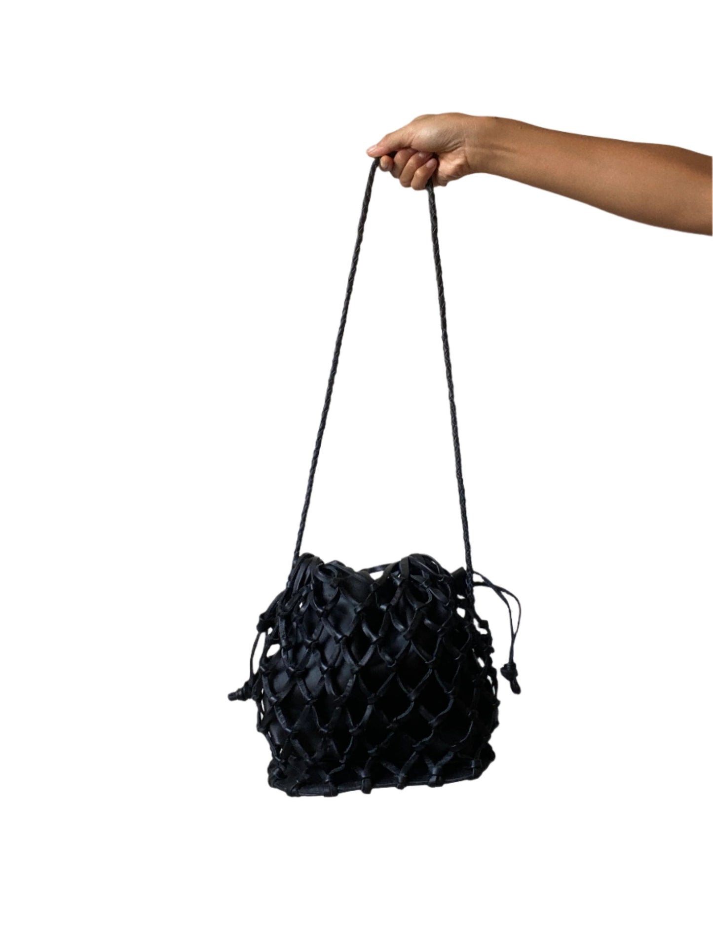 Maia Leather Net Purse in Black