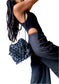 Maia Leather Net Purse in Black