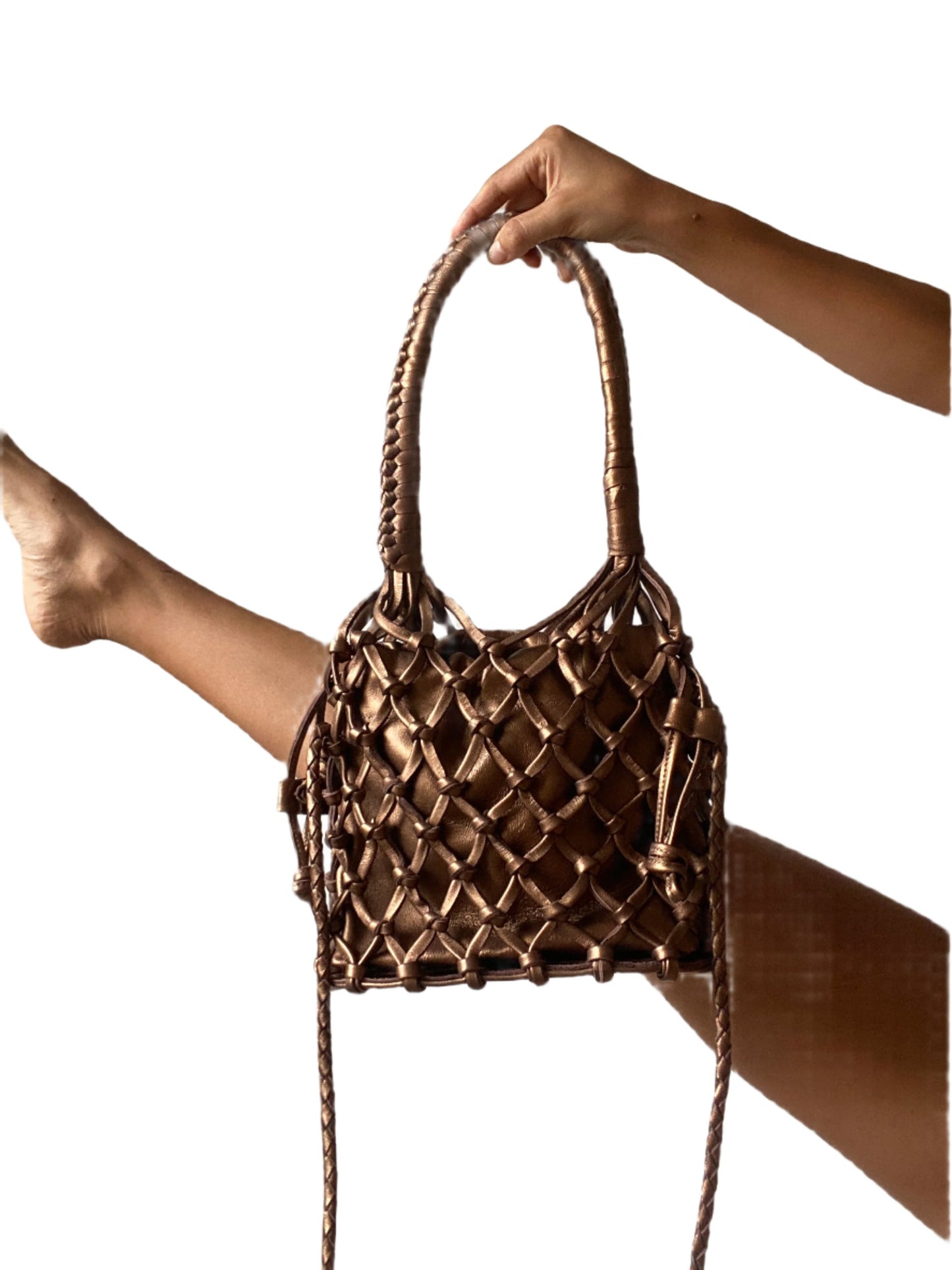 Maia Leather Net Purse in Bronze