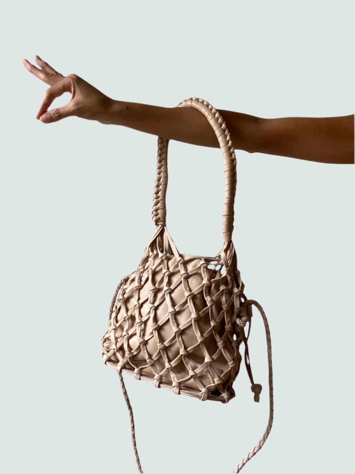 Maia Leather Net Purse in Sand