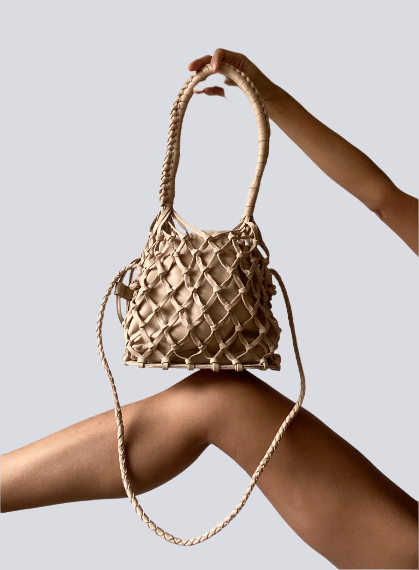 Maia Leather Net Purse in Sand