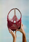 Burgundy Beaded Half Moon Purse