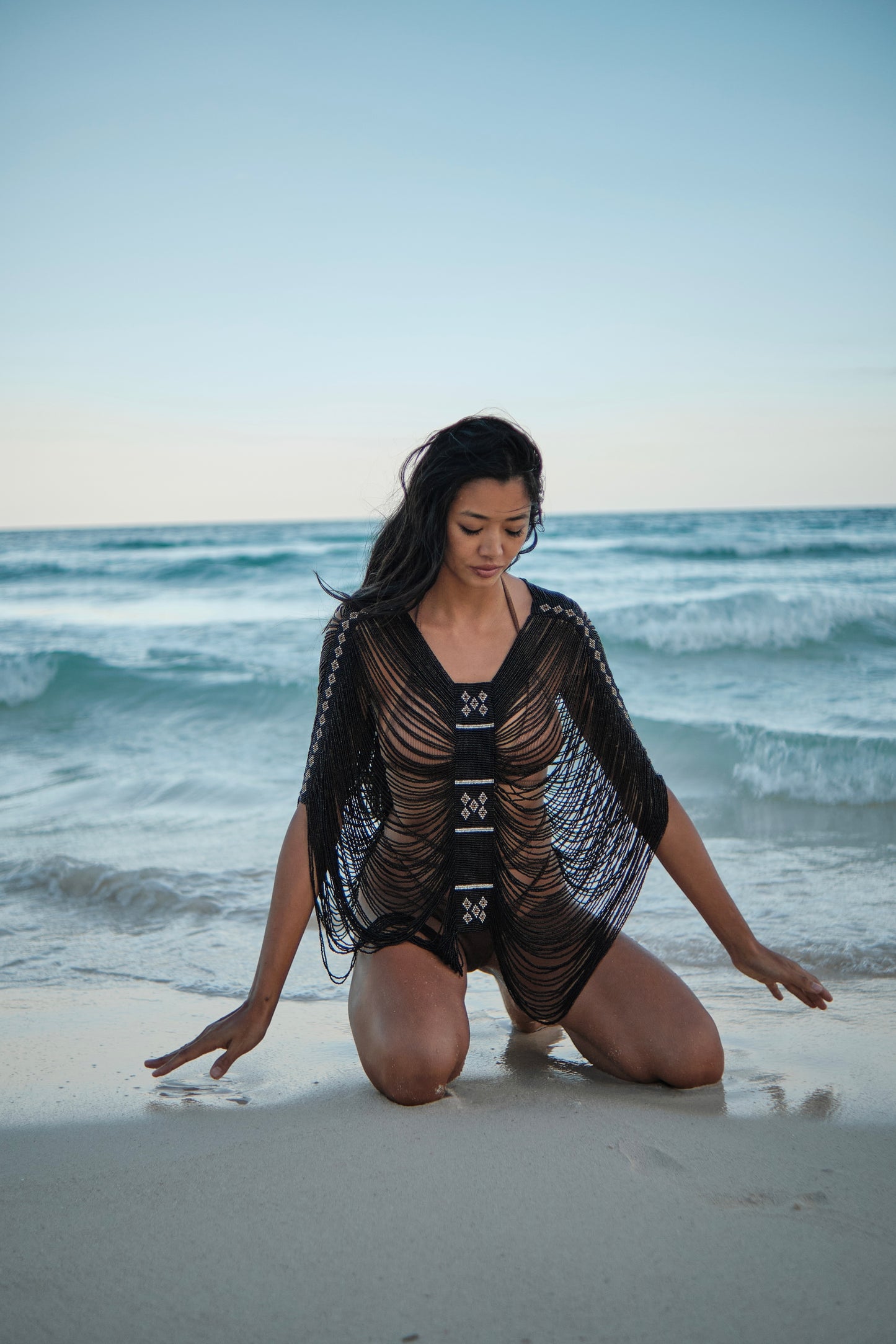 Long Black Beaded Top